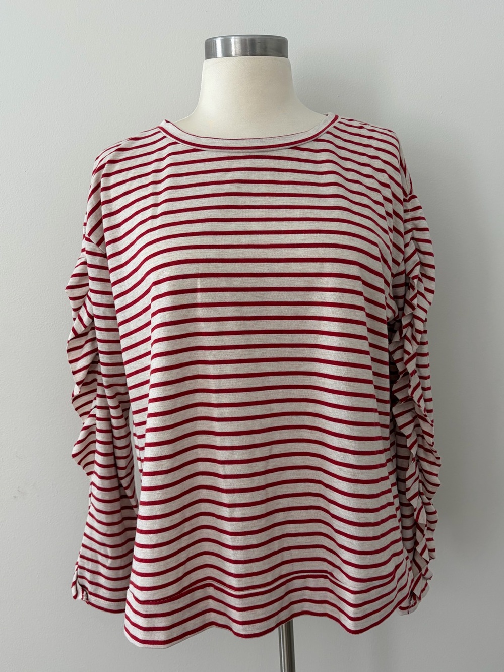 NWT Lucky Brand Red & Cream Striped Ruffle-Sleeve Top M